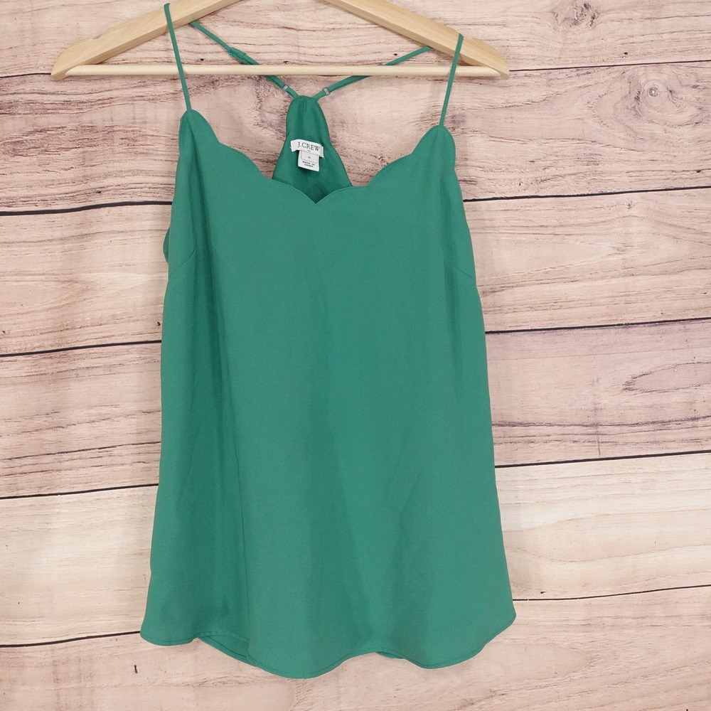 J CREW GREEN SPAGHETTI STRAP SHIRT TANKTOP TOP WOMENS SIZE 0